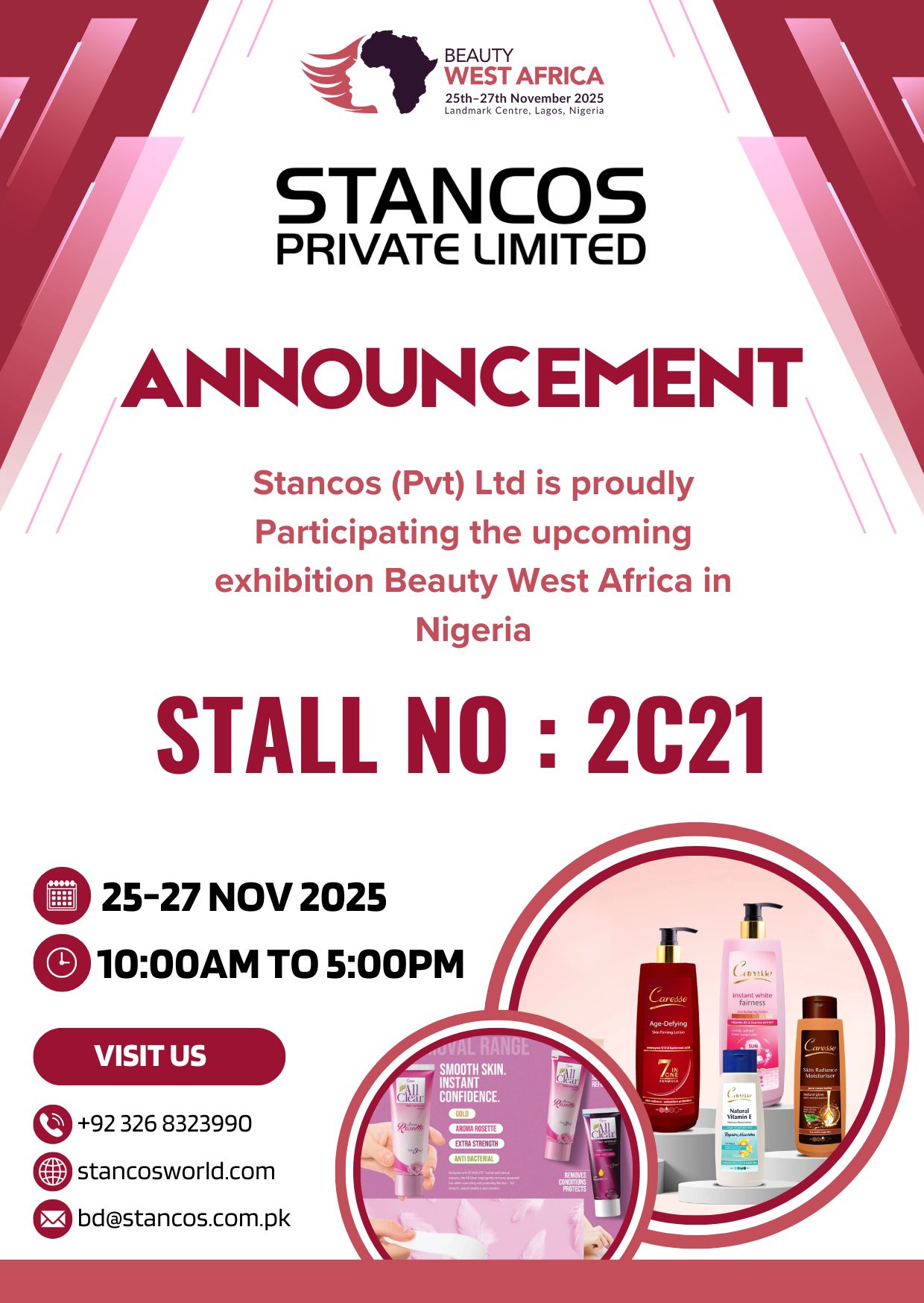 STANCOS announcement for Beauty West Africa 2025 in Lagos Nigeria